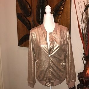 Rose Gold Metallic Bomber Jacket